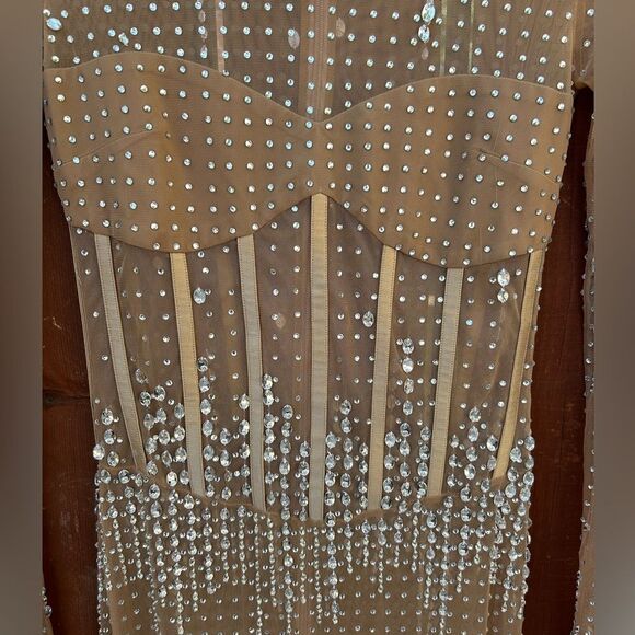 Retrofete Crystal Long sleeve Dress Size Small Nude/Silver - Picture 10 of 10